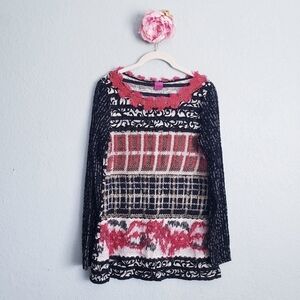 Save The Queen Red and Black Artsy Lightweight Sweater